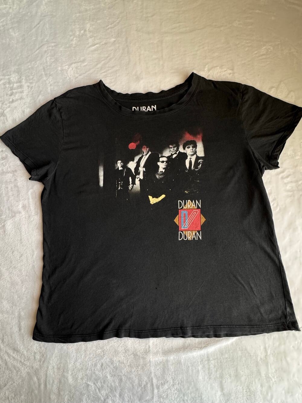 Duran Duran Band Graphic T Shirt Charcoal Black Distressed Rock Top Size Women L